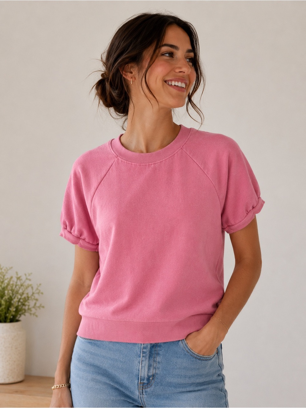 Z Supply Pink Short Sleeve Crewneck sweatshirt